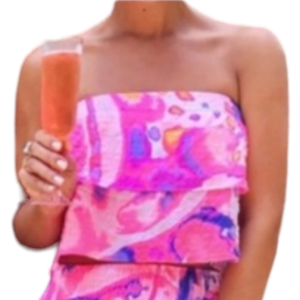 Lilly Pulitzer Pink Multicolor Strapless Ruffle Crop Top